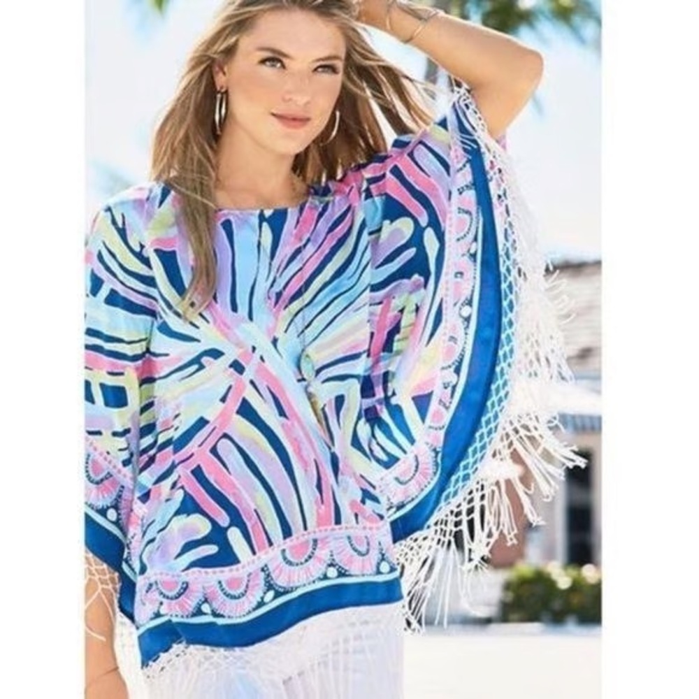 NWOT Lilly Pulitzer 100% Silk Multicolor Moya Caftan Blouse boho